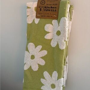 Green and White Floral Kitchen Towels